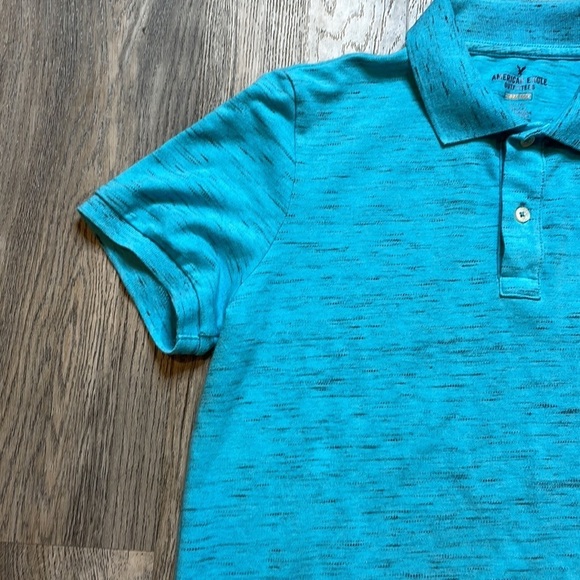American Eagle Outfitters Mens Core Flex Teal Blue Short Sleeve Polo Tee, size S - Picture 4 of 9